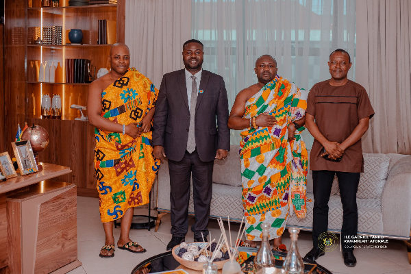 Dr Kwamigah-Atokple (2nd from L) with the Mepe chiefs when they visited