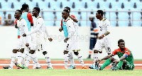 Black Starlets celebrate goal against Burkina Faso (photo credit: Images Image)