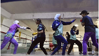 Girls training for boxing in Algeria