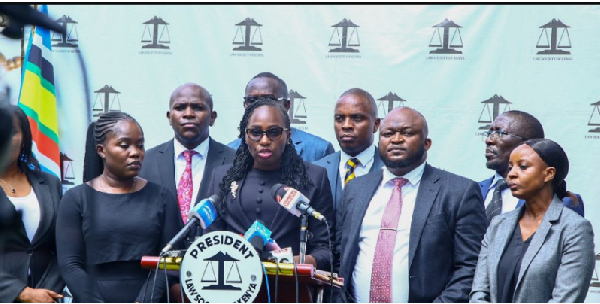 Law Society of Kenya (LSK) president Faith Odhiambo speaking during the presser (Middle)