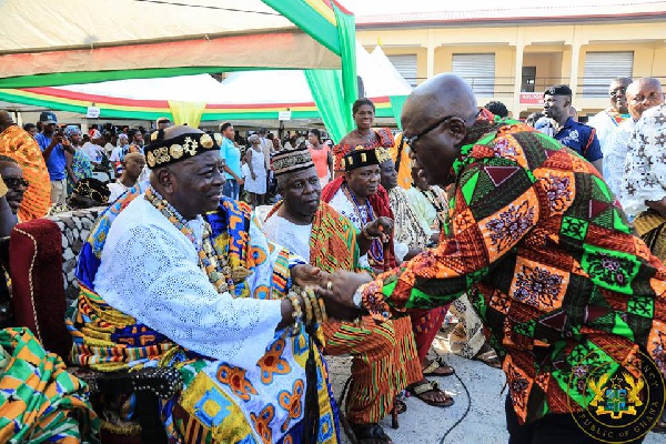 President Akufo-Addo exchanging pleasantries with the chiefs and people of the Volta Region