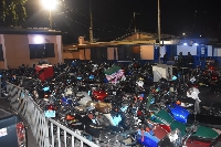 Motorbikes parked at a police station