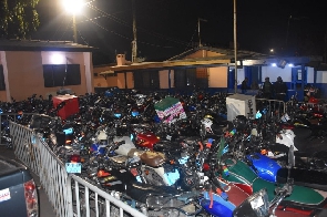 Motorbikes parked at a police station