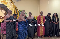 Representatives at the Manyhia Palace (L), Mona Gucci and Afia Pokua at the extreme right