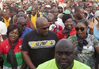 Former President Mahama embarking on a walk with some NDC sympathizers