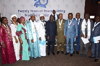 Vice President Dr Bawumia(middle) with the fellows of WANEP Photo Seth Osabukle