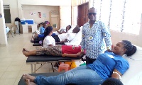 Rev David Nabegmado with some church members who took part in the blood donation exercise