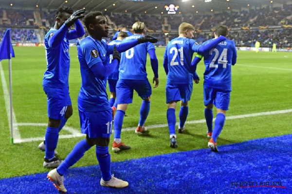 Joseph Aidoo and countryman Joseph Paintsil celebrating for RKC Genk