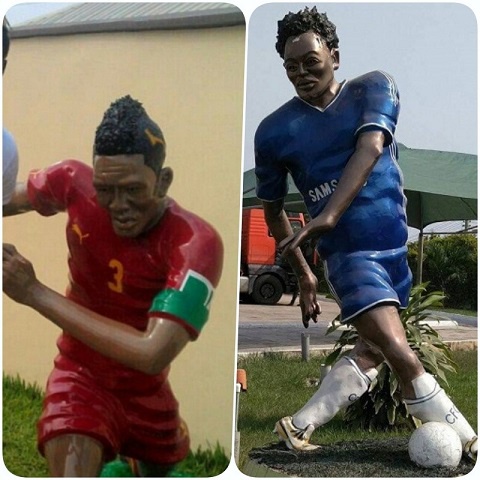 Asamoah Gyan's statue (l), Michael Essien's statue (r)