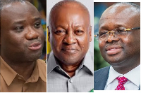 (L to R) Felix Kwakye Ofosu, John Dramani Mahama and Dr Edward Omane Boamah