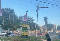 An effigy of Okomfo Anokye draped in NPP colours