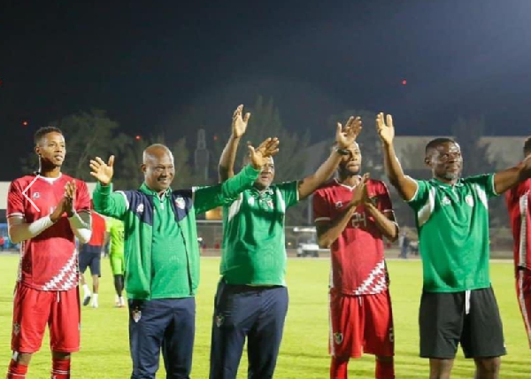 Second from left, Coach Kwasi Appiah with the Sudan national soccer team