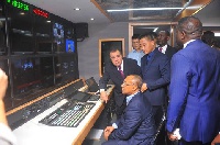 CAF president Ahmad Ahmad touring the OB van