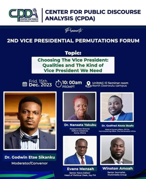 The second vice-presidential permutation forum will be held on December 15