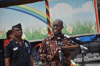 Vice President Amissah-Arthur addressing the management of ZOOMPAK and residents of Teshie