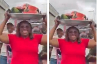 Hawa Koomson spotted with a pan of watermelons