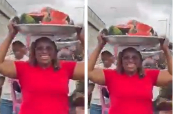 Hawa Koomson spotted with a pan of watermelons