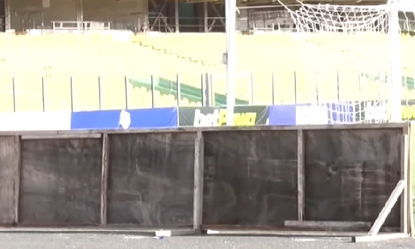 The wooden pitch panels at Accra Sports Stadium