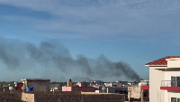 Footage shows plumes of smoke rising above the city