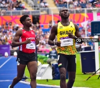Ghanaian sprinter, Benjamin Azamati (in yellow)