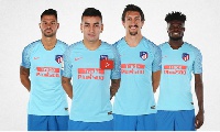 Partey with his some of his mates in the Atletico's new away kit