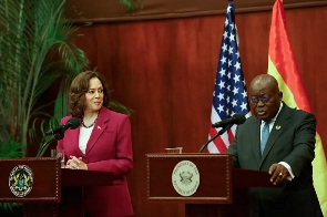 US Vice President Kamala Harris (left) with President Akufo-Addo at the Jubille House on March 27