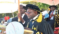 Professor Nyarko addressing the students at the matriculation ceremony