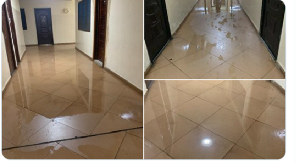 Several corridors and some rooms got flooded after the downpour