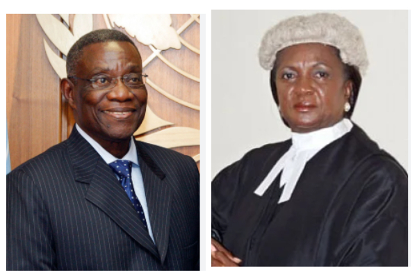 Former President John Evans Atta Mills (L) and former Chief Justice of Ghana, Georgina Theodora Wood
