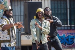 Morgan Heritage and his crew with Stonebwoy on set