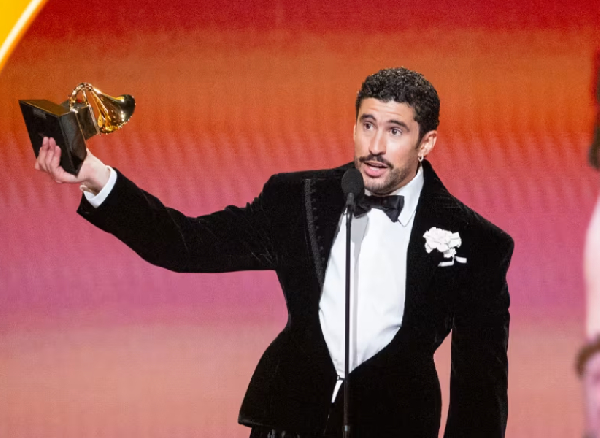 Bad Bunny accepts the 'album of the year' award at the 68th Grammy Awards in Los Angeles