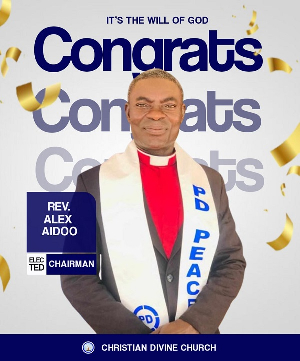 Rev. Alex Aidoo won an overwhelming majority with 97.4% of the votes