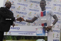 Samuel Sarfo of Liberty Professionals recieves his award as Man of the Match