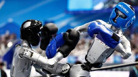 Two robots who partook in the humanoid games
