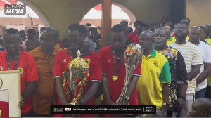 Watch as Asante Kotoko present Toyota Cup trophy to Otumfuo Osei Tutu II