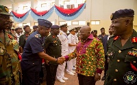 President Akufo-Addo shakes hands with officers of the Ghana Armed Forces