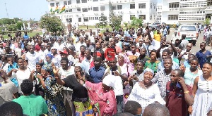 NDC supporters hailing Montie FM panelists in the court premises