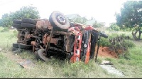 The tipper truck after the accident