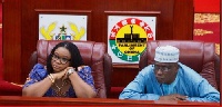 EC Chair, Charlotte Osei in Parliament with a deputy, Amadu Sulley