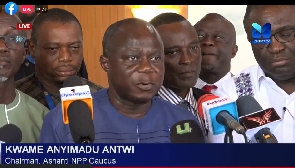 Kwame Anyimadu Antwi (speaking through the microphones) with other NPP MPs