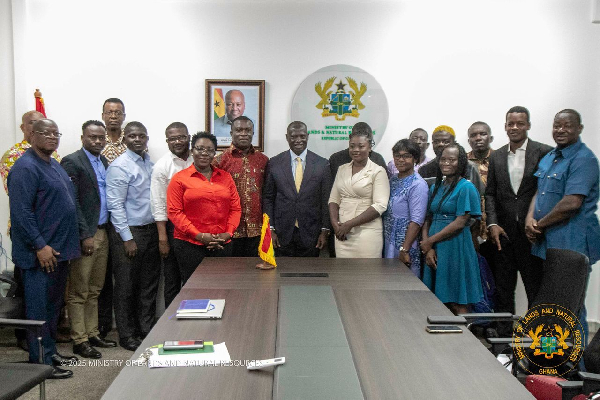 Lands Minister Kofi-Armah Buah with selected media practitioners