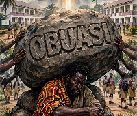 A man struggles beneath the weight of a massive stone
