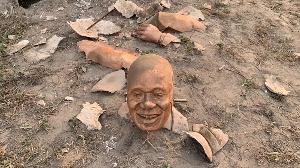 Pieces of the destroyed statue of former President Nana Addo Dankwa Akufo-Addo