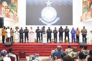 IGP Dr Akuffo Dampare with some senior policemen in one of the churches they visited