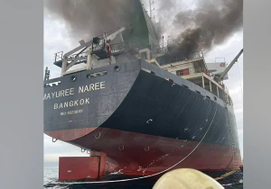 Cargo vessel hit by unknown projectiles in the Strait of Hormuz