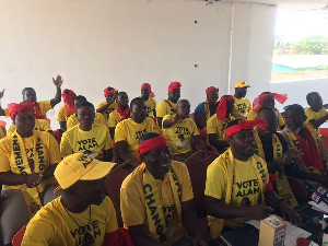 Some Movement of Change members at Memsonso Number 1 seated and listening to Alan Kyerematen