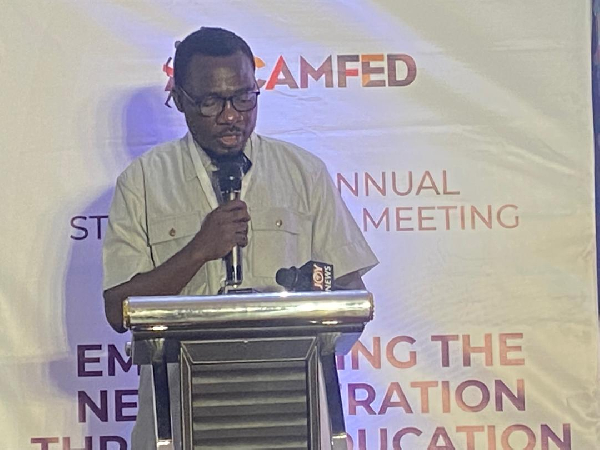 Prof Diyawu, Exec Dir of CENDLOS speaking at the CAMFED meeting