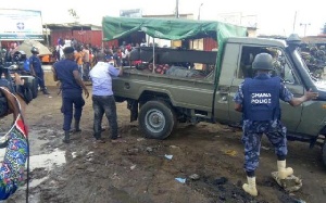 Some security personnel at the scene of the clashes at Agbogbloshie