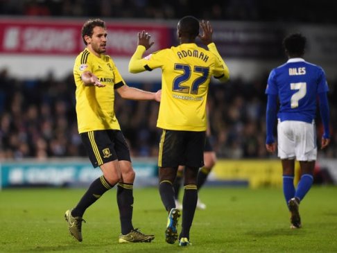 Albert Adomah celebrates his assist with the scorer