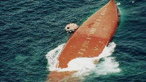 A shot of the capsized MV Joola off the coast of The Gambia taken in September 2002